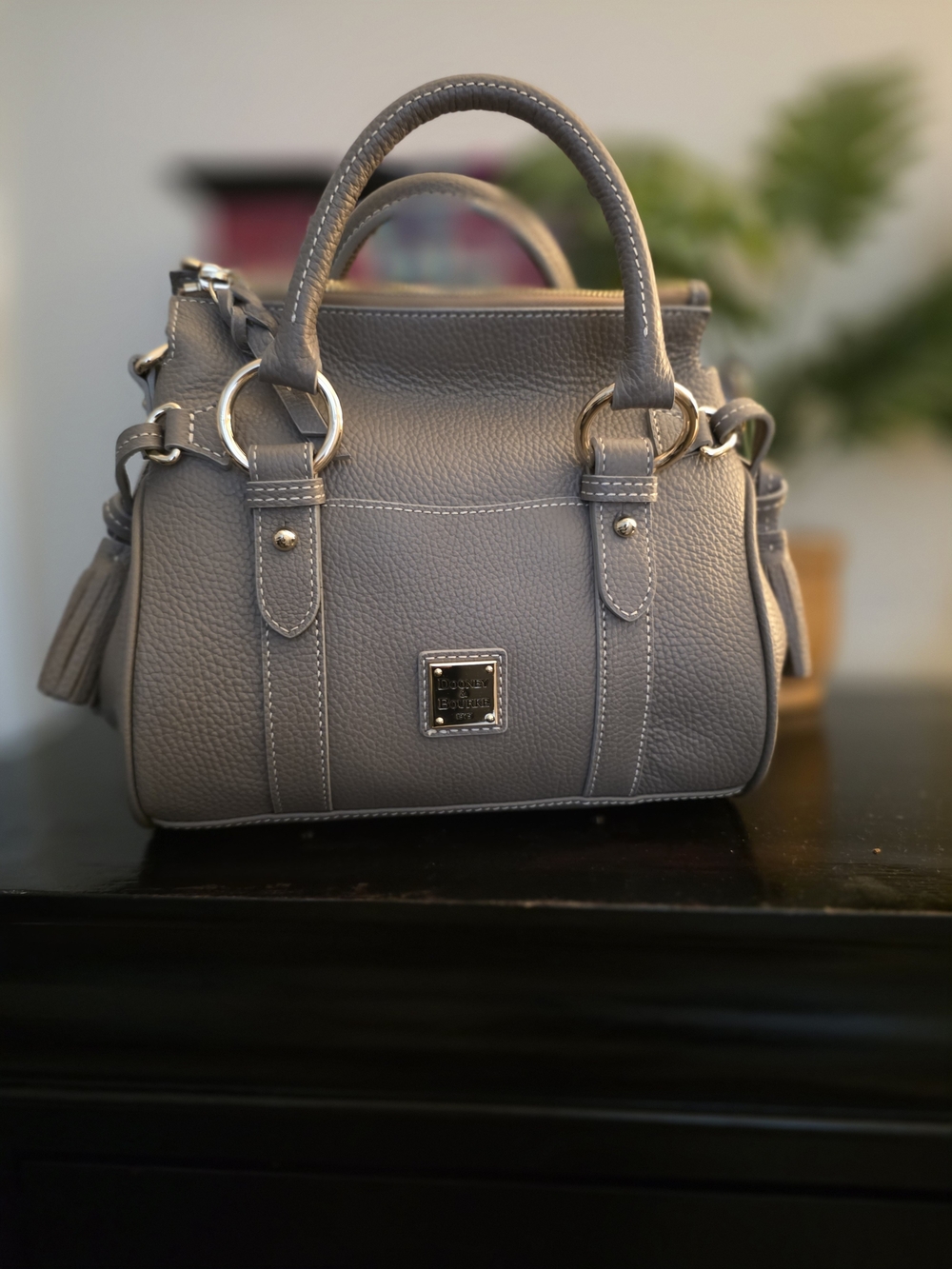 Dooney and Bourke Gray Pebbled Leather Satchel Handbag - Designer Style